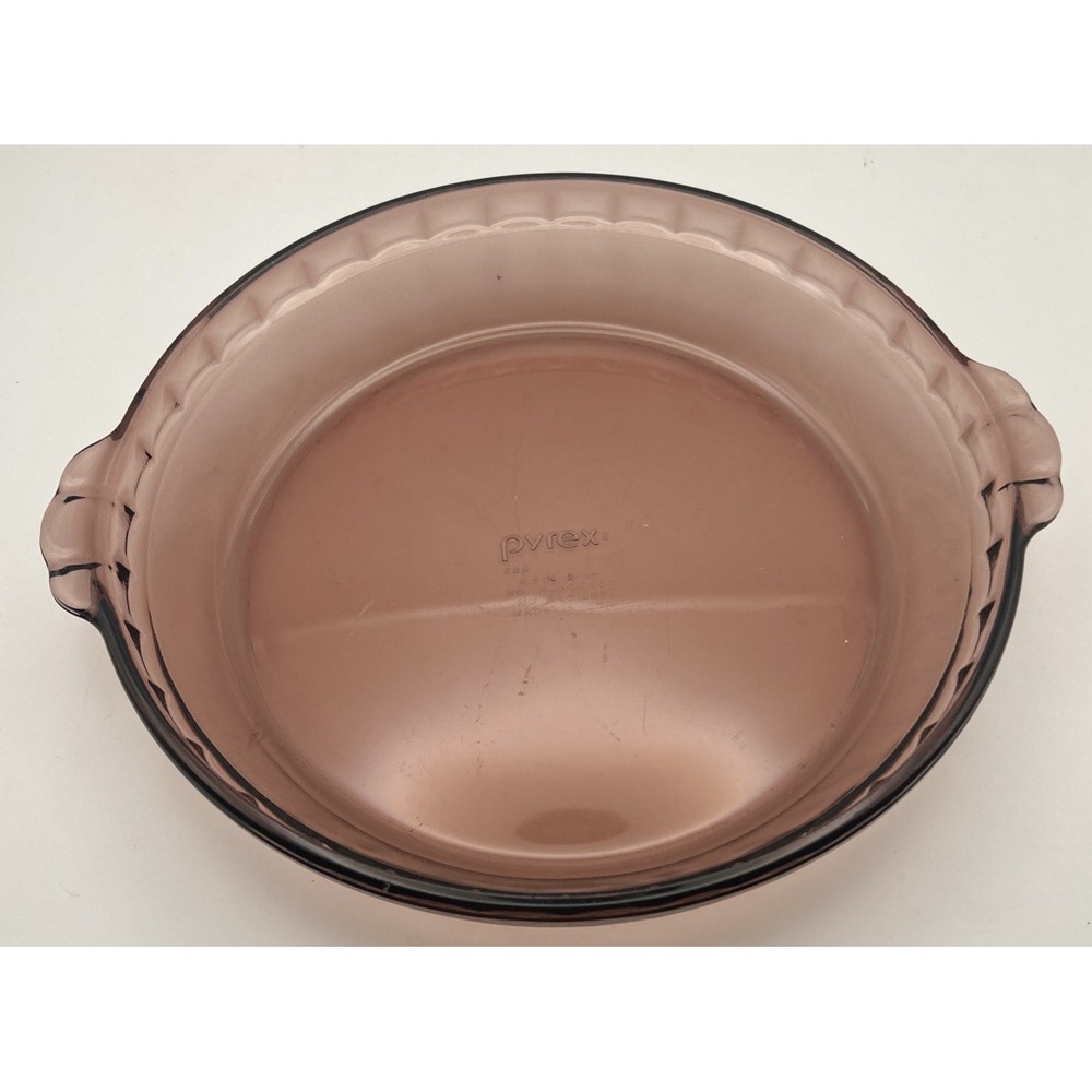 Pyrex 229 Cranberry‎ Glass Deep Dish Pie Pan 9.5" Fluted Scalloped Edge